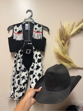 Cow Print Western Costume Set with Black Cowboy Hat